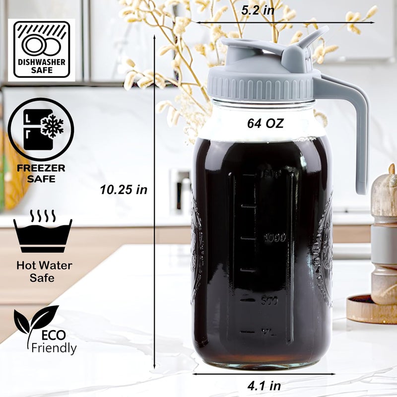 GMSWEET Cold Brew Coffee Maker 64 Oz Mason Jar Cold Brew Pitcher With Strainer 2 Set Half Gallon Wide Mouth Glass Iced Coffee Maker With Spout Lids 2 Quart Glass Pitcher For Fridge, Lemonade, Cold Brew - Image 5